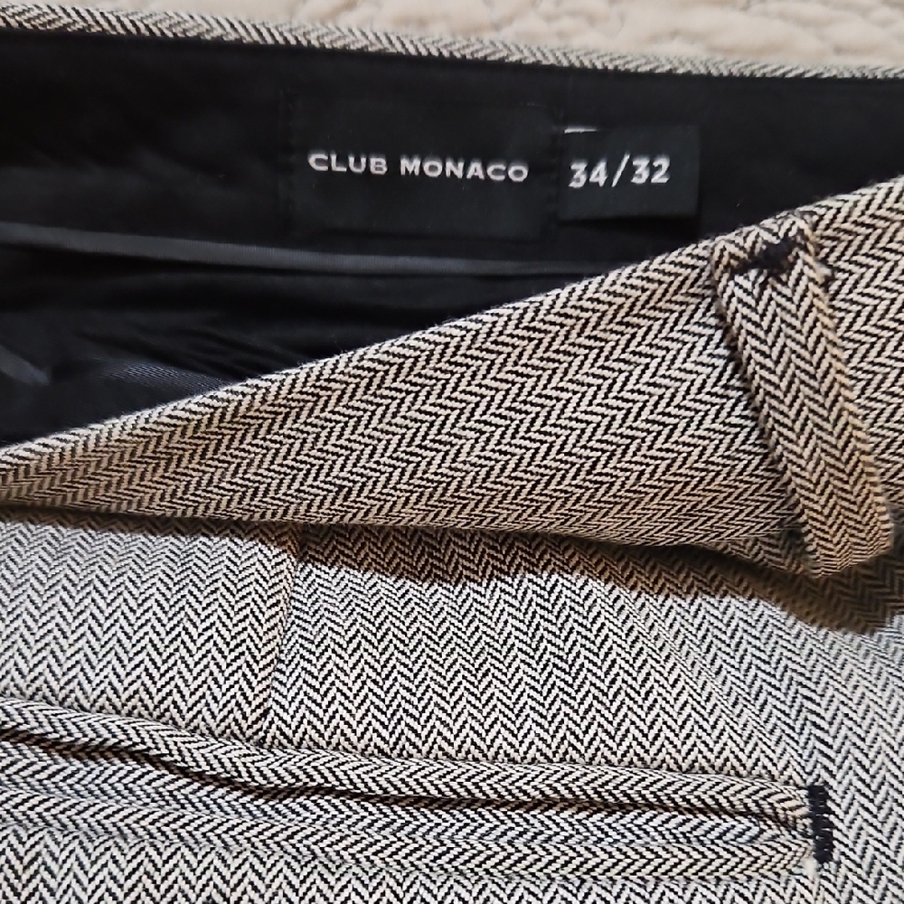 Club Monaco Herringbone Trousers in Black and White